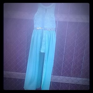 Turquoise,gem laced romper